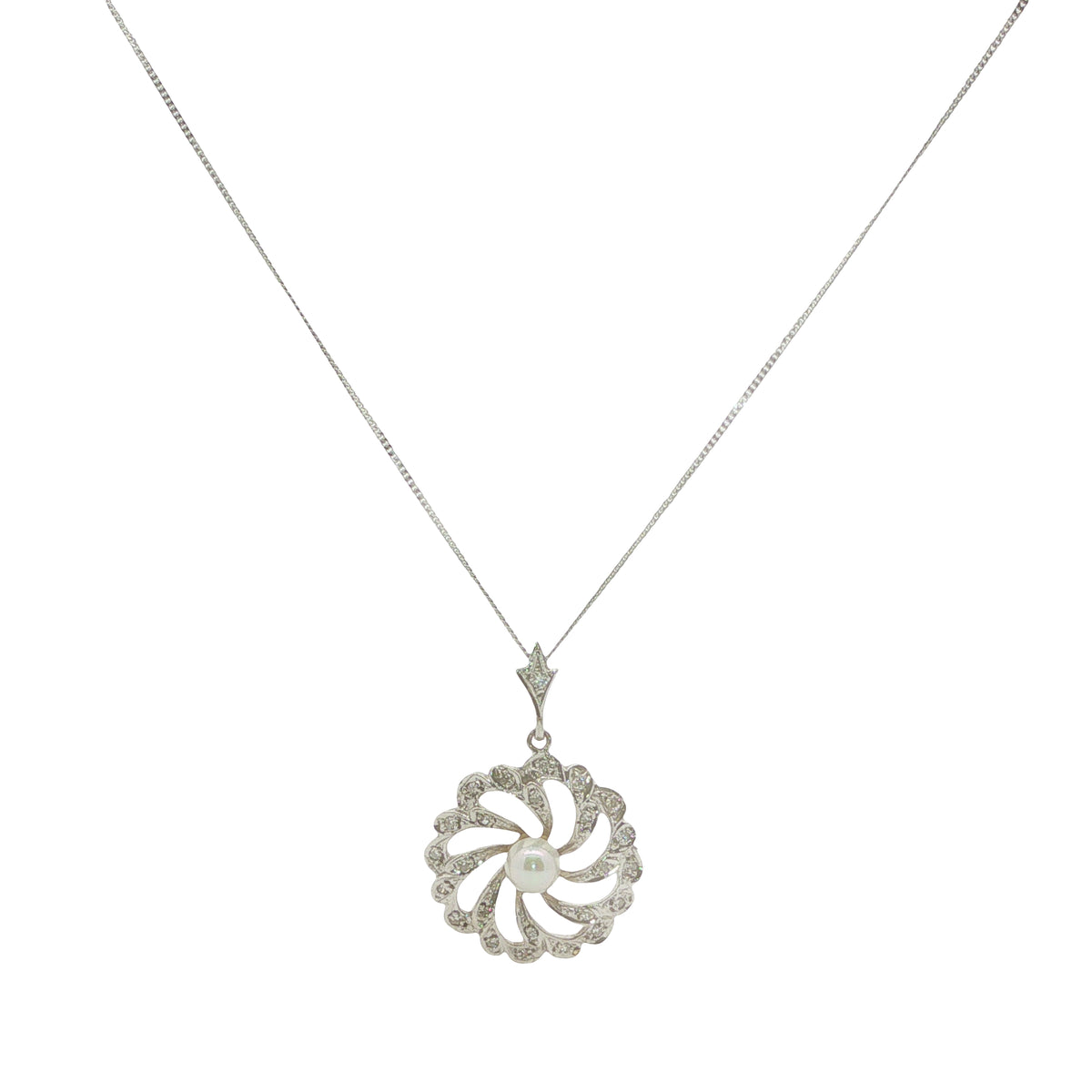 9CT White Gold; Diamond & Pearl Swirl