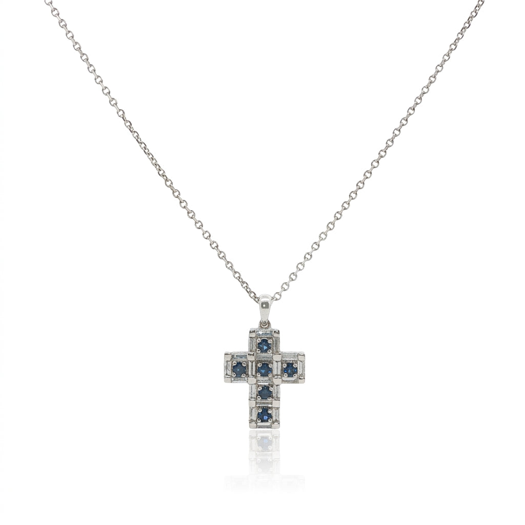 18CT White Gold & Sapphire Cross