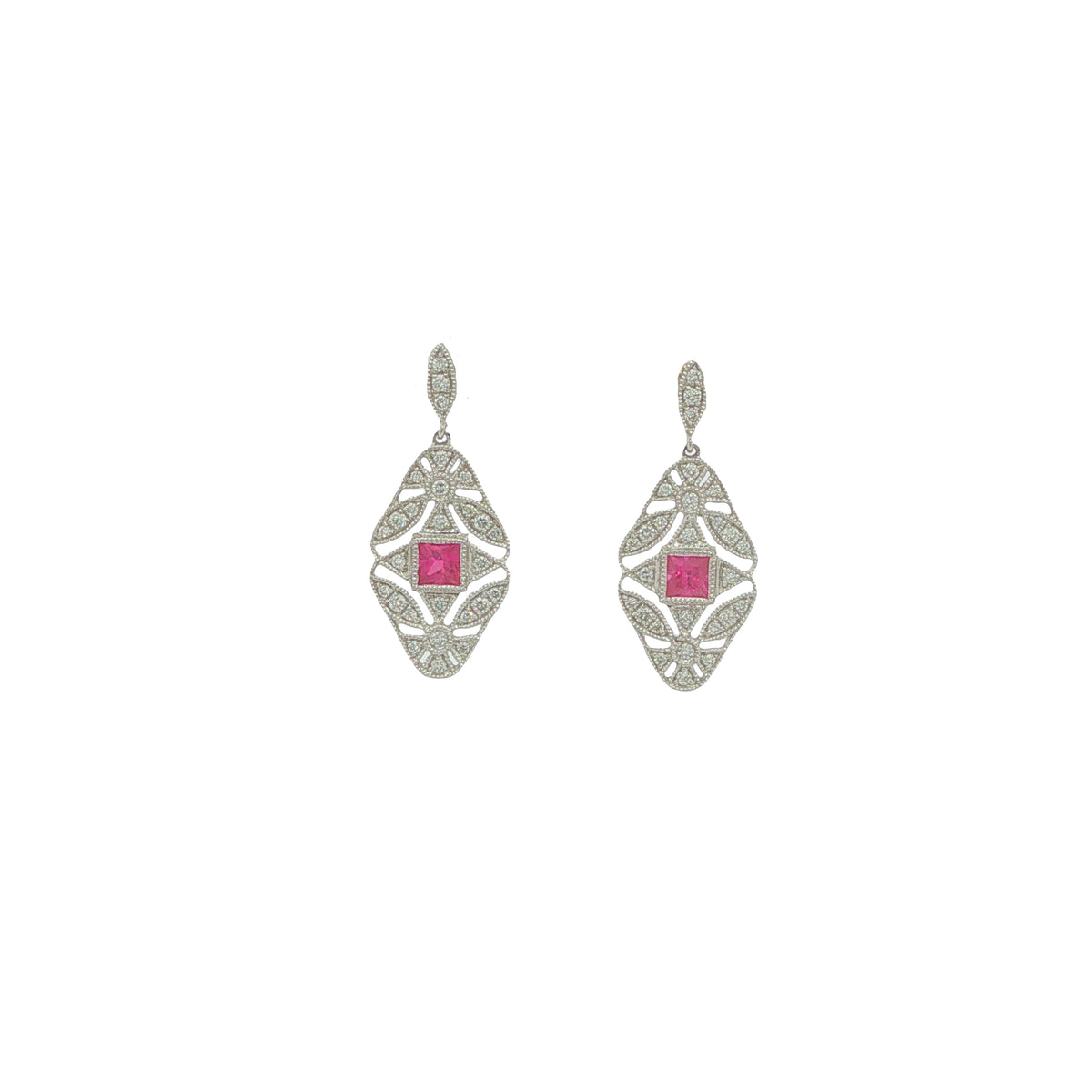 18CT White Gold; Diamond and Ruby Drop Style
