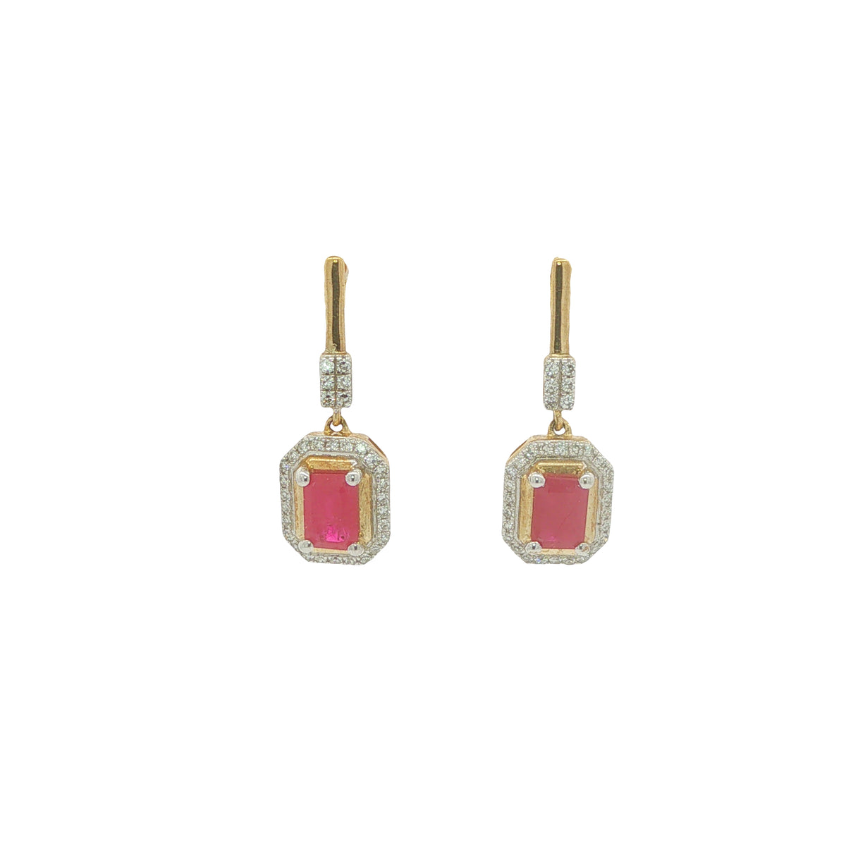 9CT Yellow Gold; Diamond and Ruby Drop Style