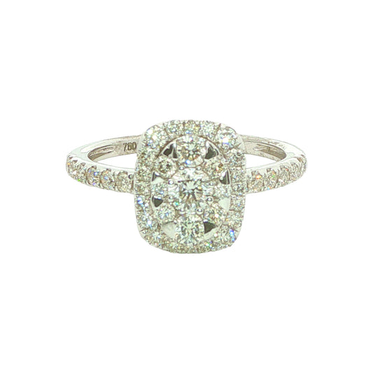 18ct White Gold Square Cluster .85 Diamond