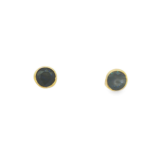 9C Yellow Gold & Dark Blue Studs