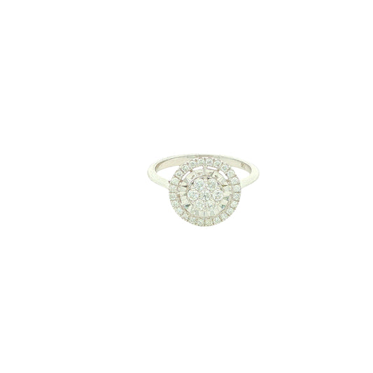 18CT White Gold & Diamond; Halo & Baguette Cluster