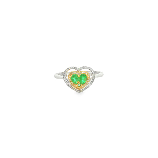 18CT White & Yellow Gold; Diamond & Emerald