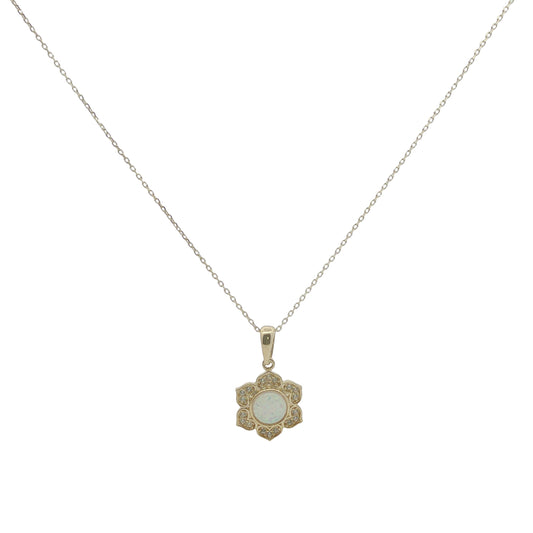 9CT Yellow Gold; Opal & CZ Flower