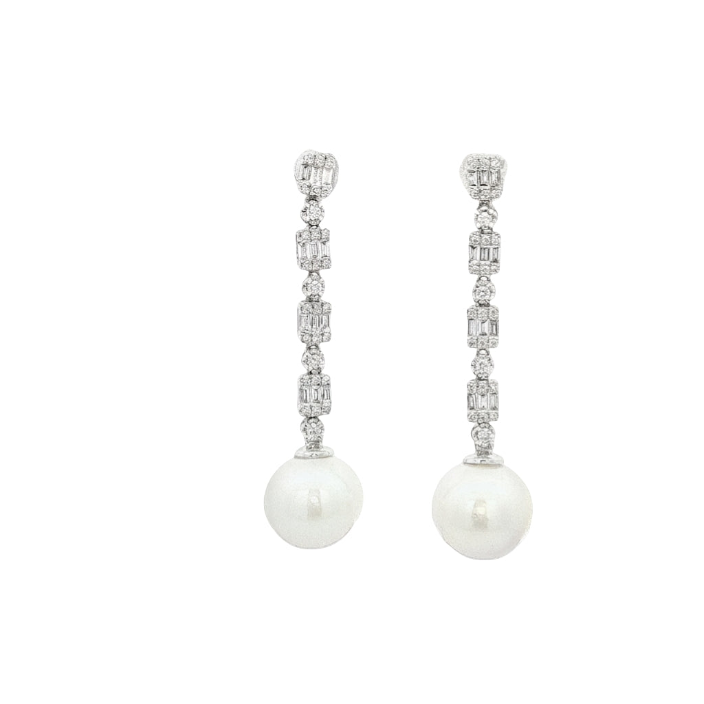 18CT White Gold; Diamond and Pearl Drop Style