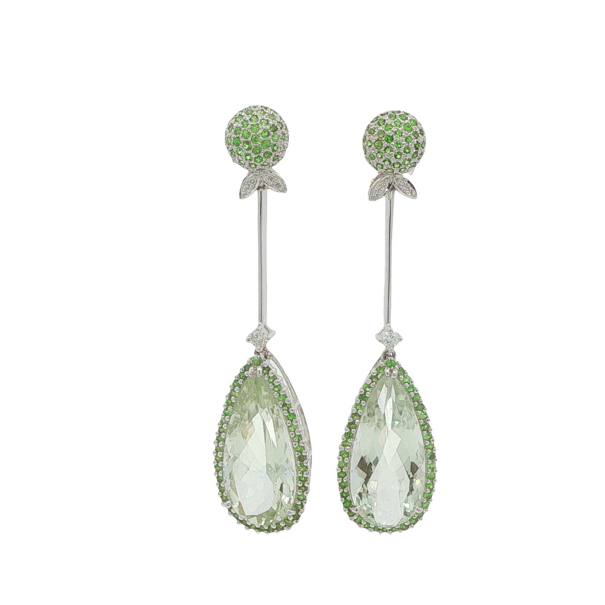 Diamond, Green Topaz and Garnet Drop Style